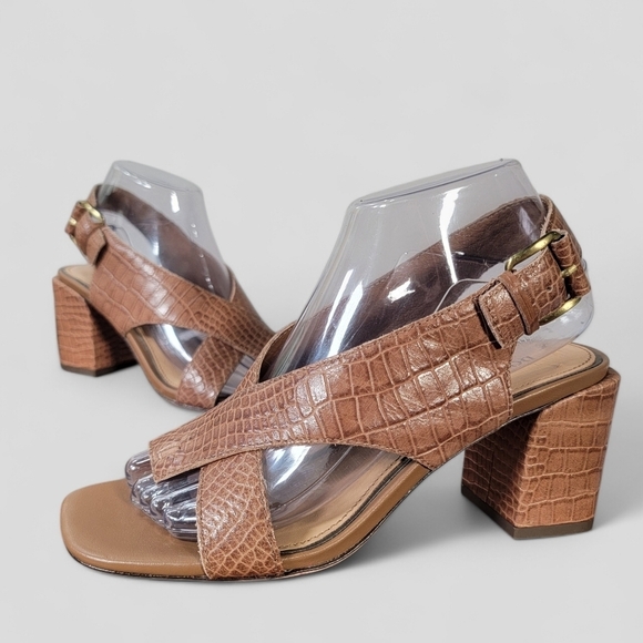 Donald Pliner Pasha Slingback Sandal Heels Croc Embossed Leather Size 7 - Picture 1 of 17